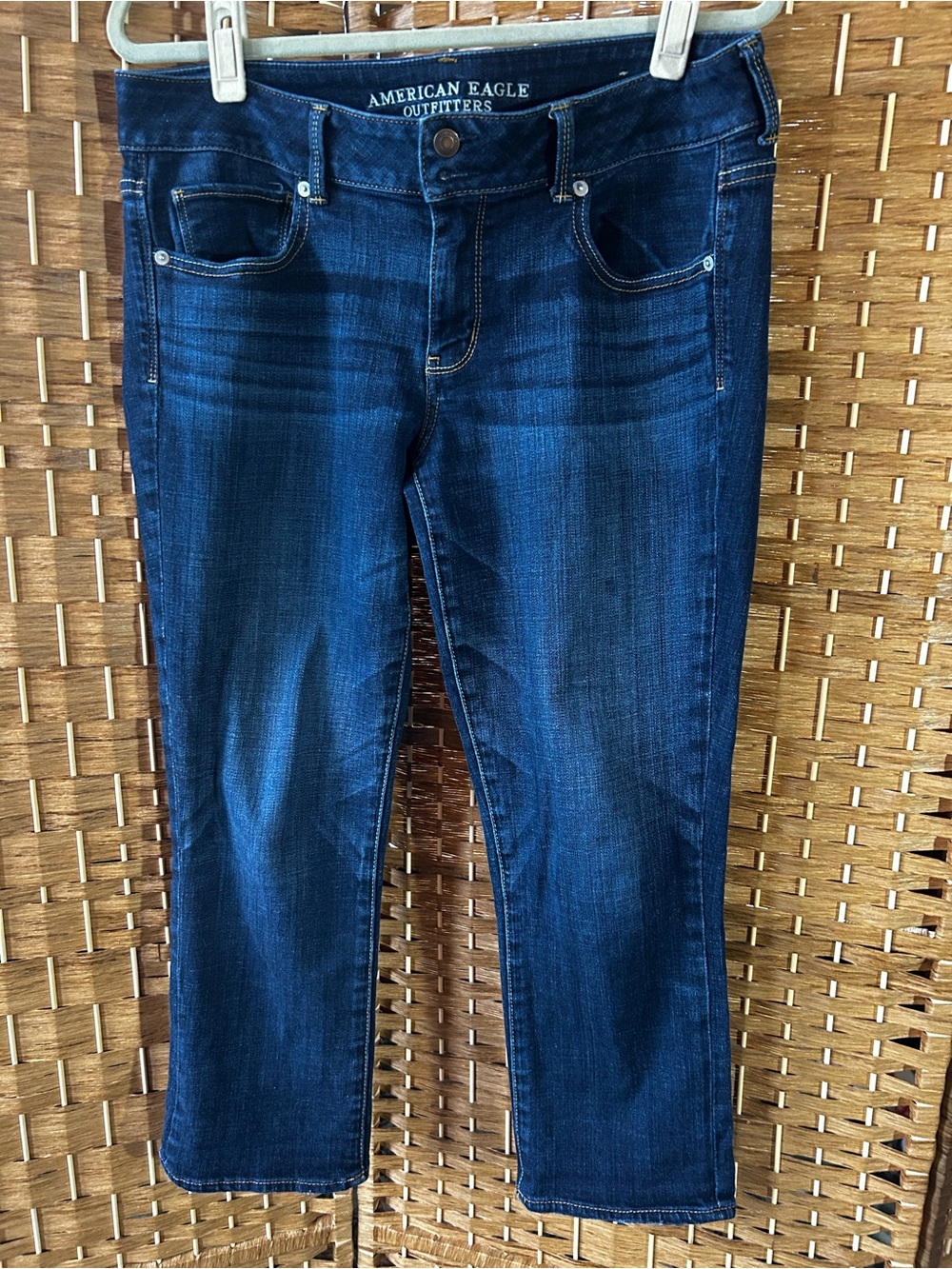 American Eagle Straight Crop Jeans Womens 14 Dark Wash Stretch Denim